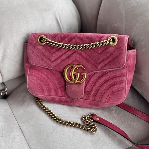 Gucci GG Pink Velvet Marmont shoulder bag - Picture 1 of 8